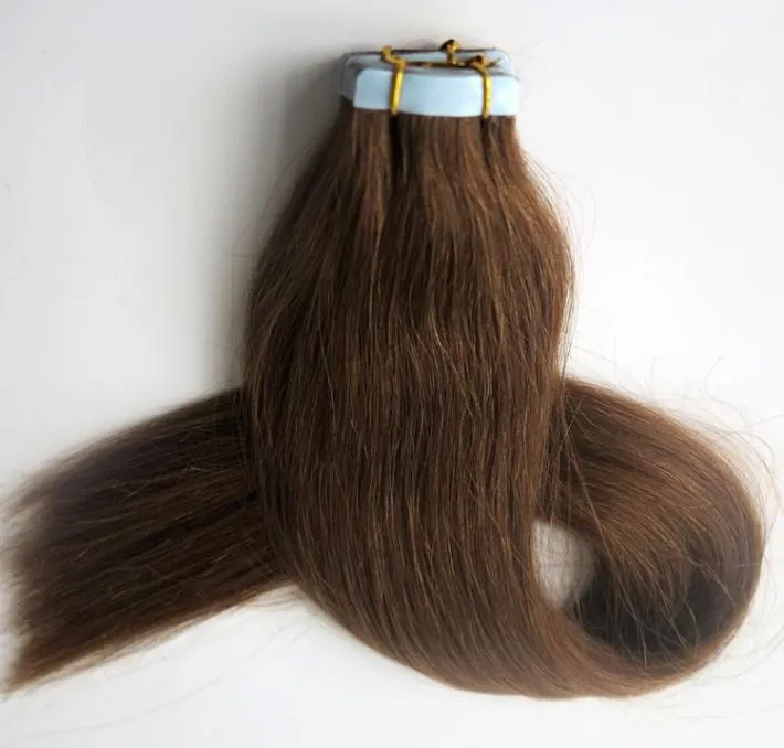 100G 40pcs Kleue Tape Hair Extensions Brazylian Indian Remy Human Hair 18 20 22 24 cala 6medium Brown Skin Wail Hair9052062
