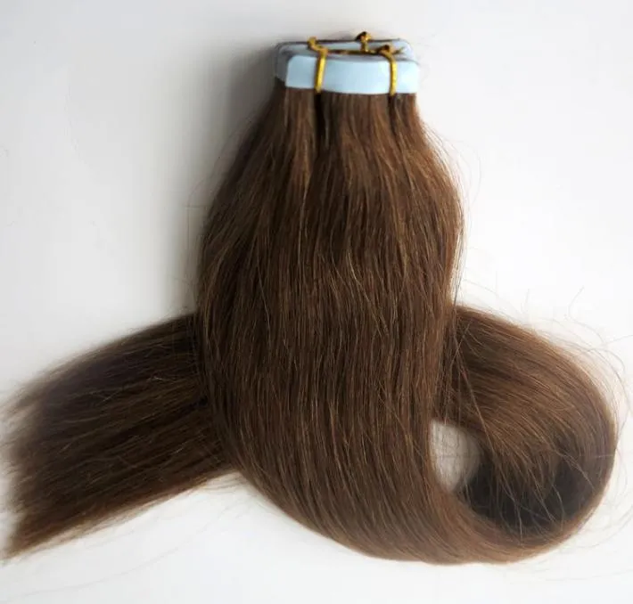 100g 40 pezzi colla nastro estensioni dei capelli capelli umani remy indiani brasiliani 18 20 22 24 pollici 6 capelli di trama della pelle marrone medio9052062