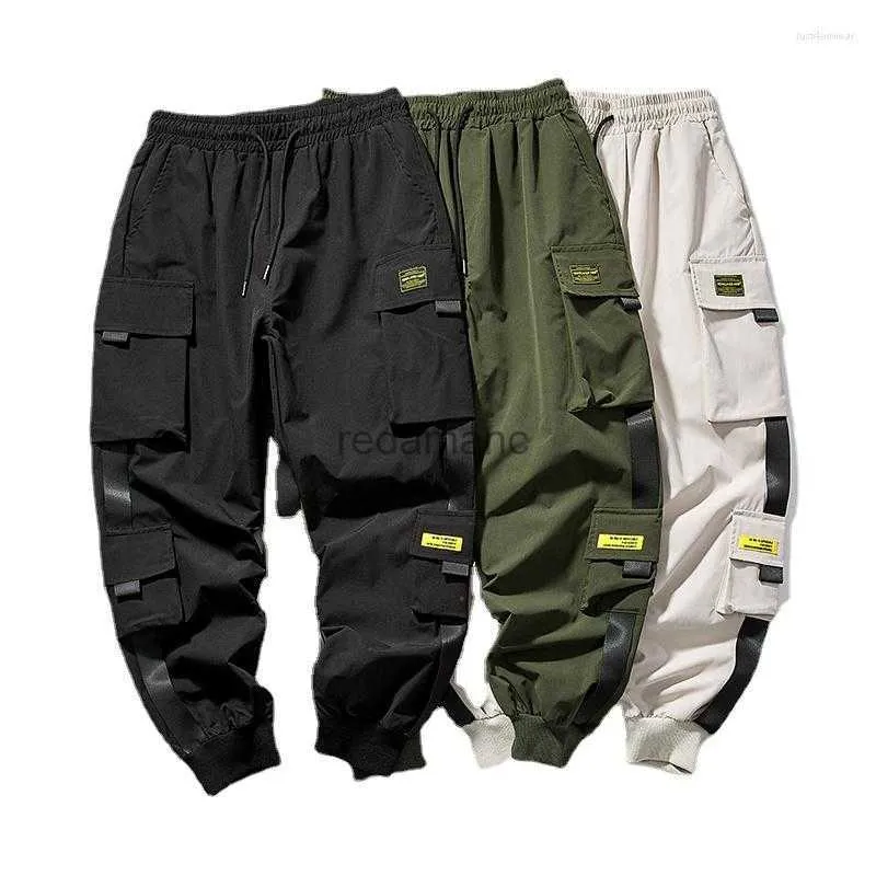 Herr joggare last Män fickbyxor Sweatpants Ribbons Techwear 240308