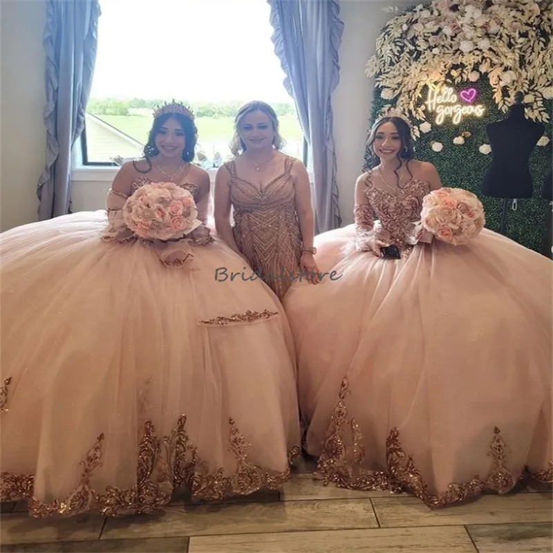Sparkling Twin Pink Quinceanera Dress with Sweetheart Sequins and Sleeves - Perfect for Sixteen Birthday Parties and Pageants in 2024