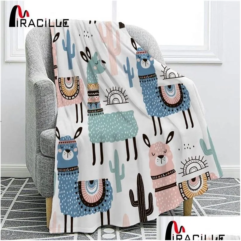 Blanket Miracille Soft Flannel Alpaca For Kid Cartoon Throw Bedding Thick Warm On The Bed Sofa 201 Drop Delivery Home Garden Home Text Dhn7Q