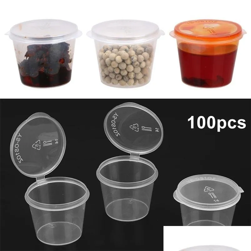 Storage Bottles & Jars Storage Bottles Jars Wholesale 100Pcs Disposable Clear Plastic Sauce Pot 30Ml Chutney Cups Slime Container Box Dha8O