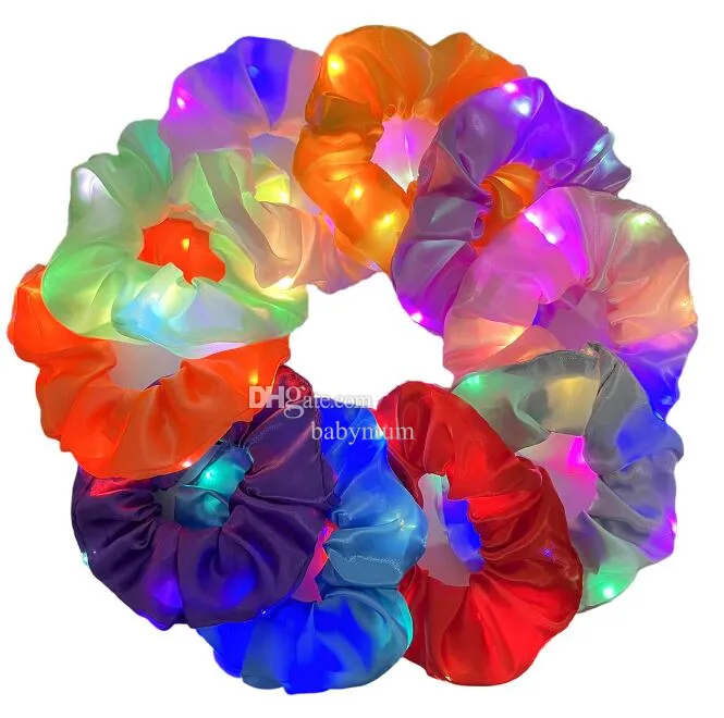 Lysande rensning LED -hårband hästsvanshållare Huvudbanor Girls Elastic Satin Silky Scrunchy Tie Hair Rope Hair Accessories