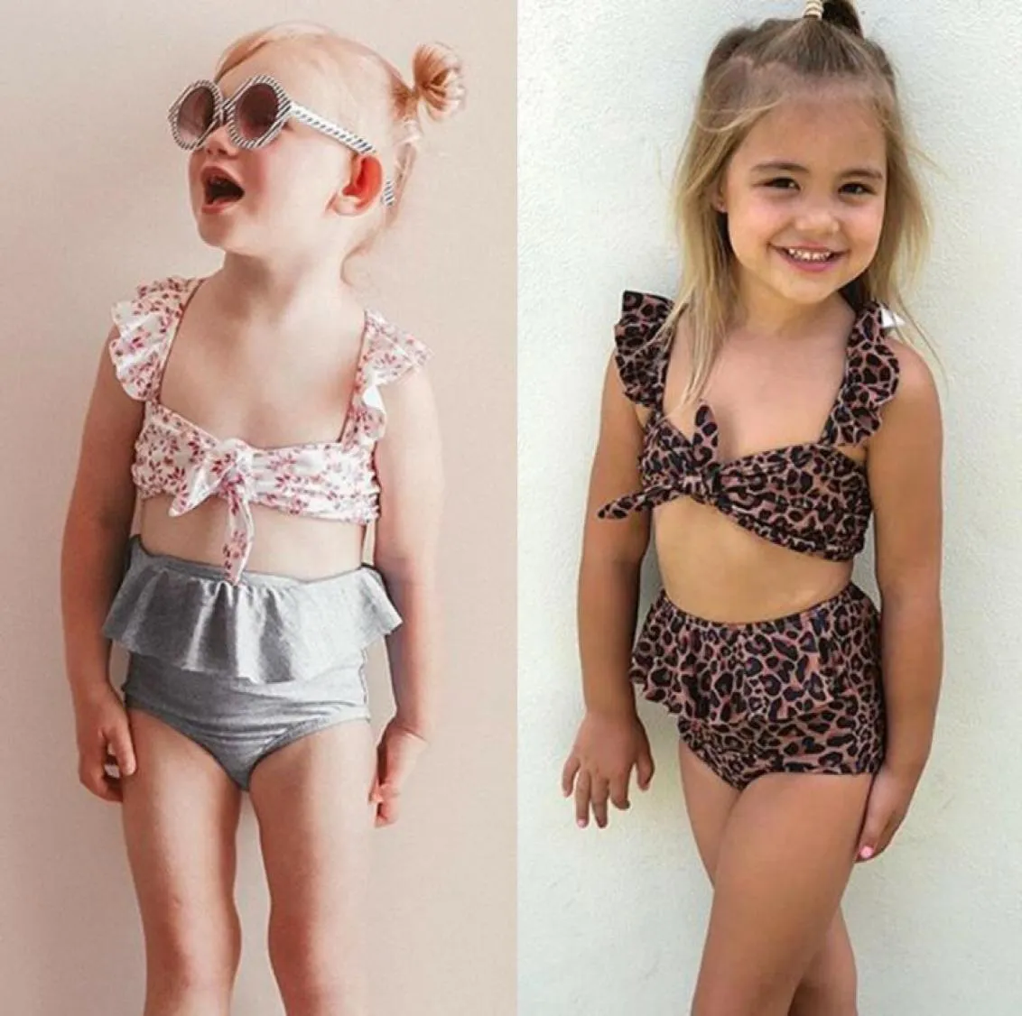 2020 moda 2pcs maluch mała dziewczynka Leopard stroje kąpielowe topy bez rękawów kąpielą kostium bikini strojów kąpielowych set2914876