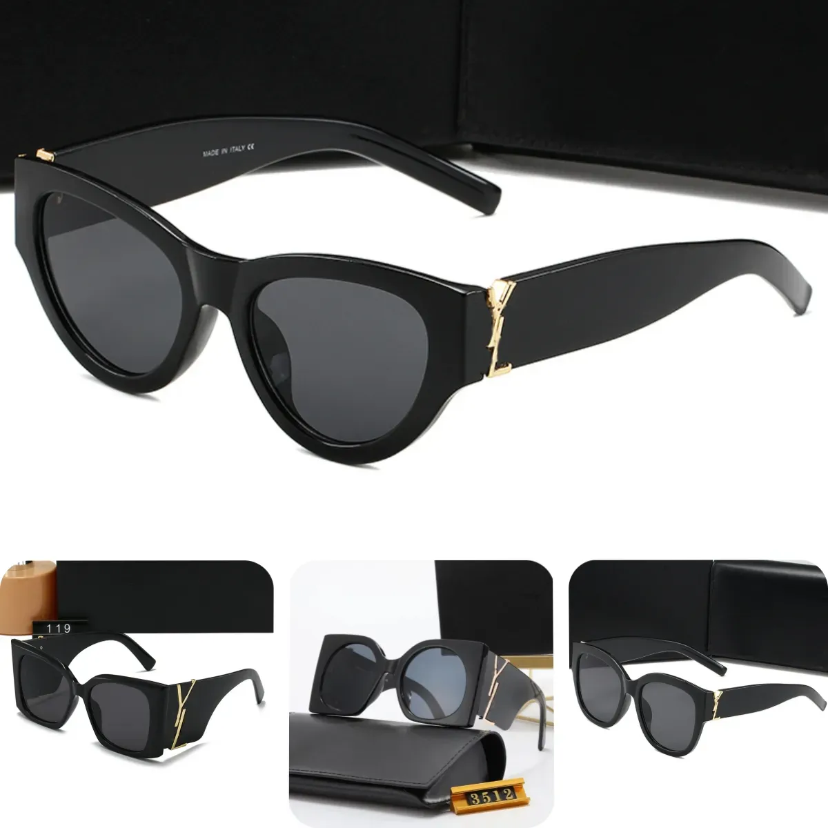 Desinger solglasögon för kvinnor och män y SLM6090 Luxury Brand Classic Cat Eye Eye Rame Farterfly Glasögon Square Solglasögon med låda