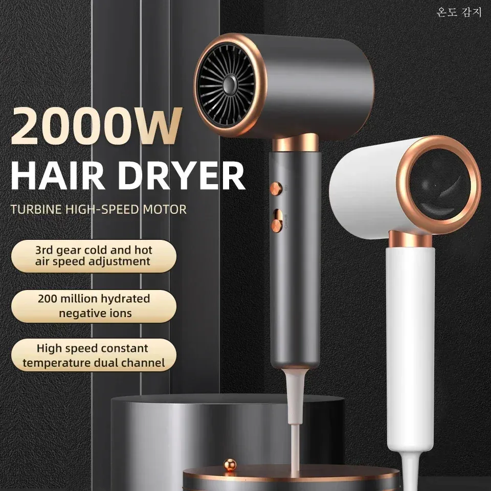 2000W Cold Wind Hair Dryer Style Hair Dryer Professional Blow Dryer Lämplig för Home Salon Snabbtorkryte High Speed ​​Motor240227
