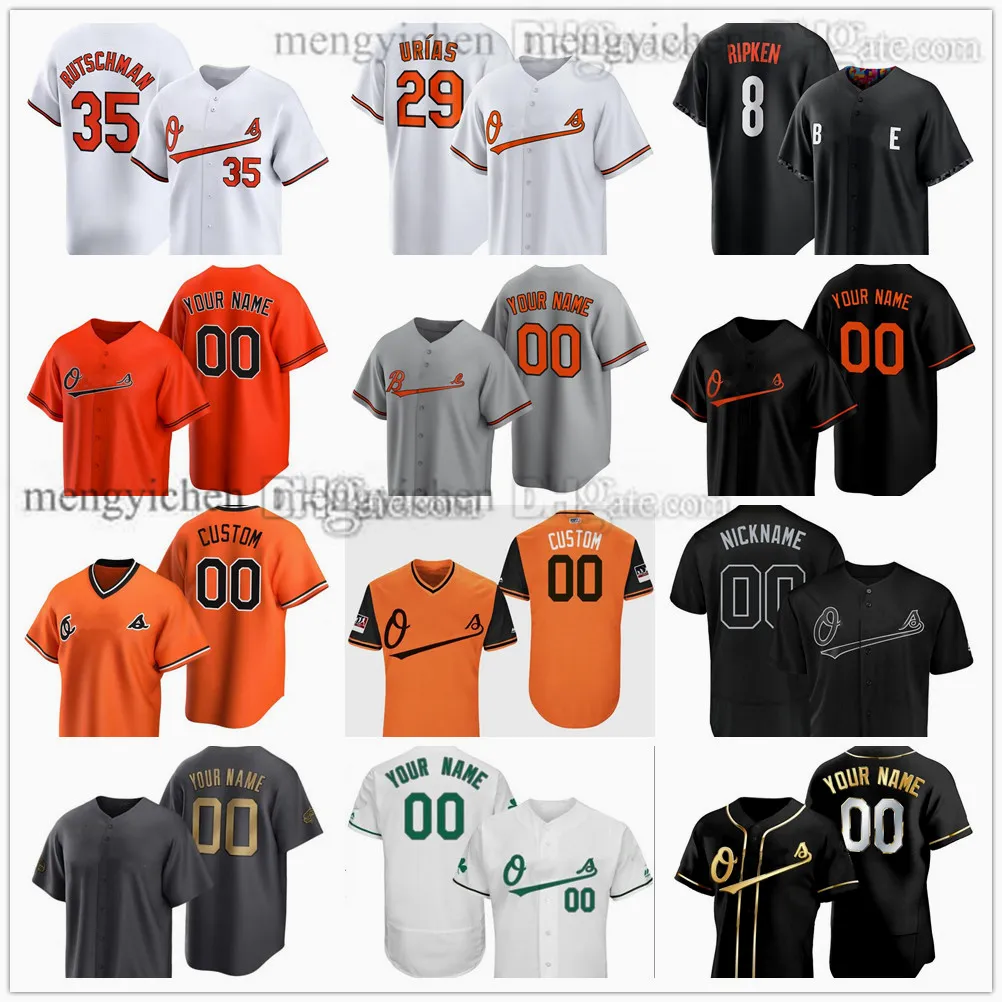 Gestikt honkbalshirt 2024 31 Cedric Mullins 35 Adley Rutschman 2 Gunnar Henderson 3 Jorge Mateo 6 Ryan Mountcastle 21 Austin Hays 58 Cionel Perez 26 Ryan McKenna