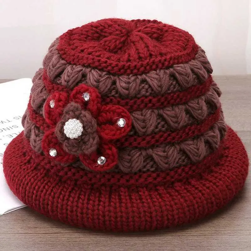 Old Man Hat Grandma Knitted Wool Thickened Mother Woman Warm Basin Winter Mother Beanie C Party Cool Bucket