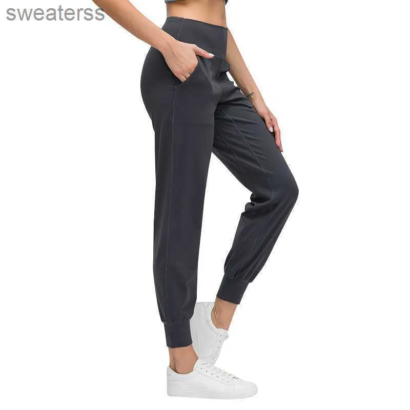 Pant Yoga High midja Kvinnor Sweatpants Running Track Pants Workout avsmalnande joggar för Lounge Gym Leggins med Pocket Q0XU