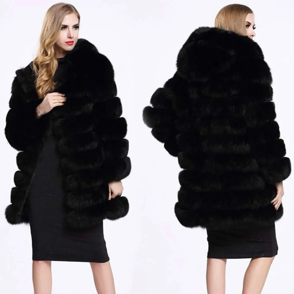 Haining imitación de zorro nuevo abrigo de piel informal de manga larga para mujer 432911