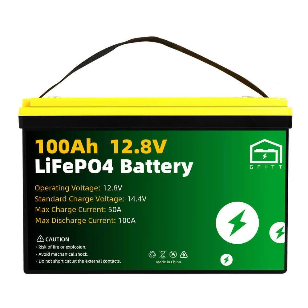 Batterier 12V 100AH ​​LIFEPO4 Batteripaket 1280wh Inbyggd BMS 12.8V Solenergiagringssystem för RV-båtgolfkart EU US STAPIDIEDI DHTG5