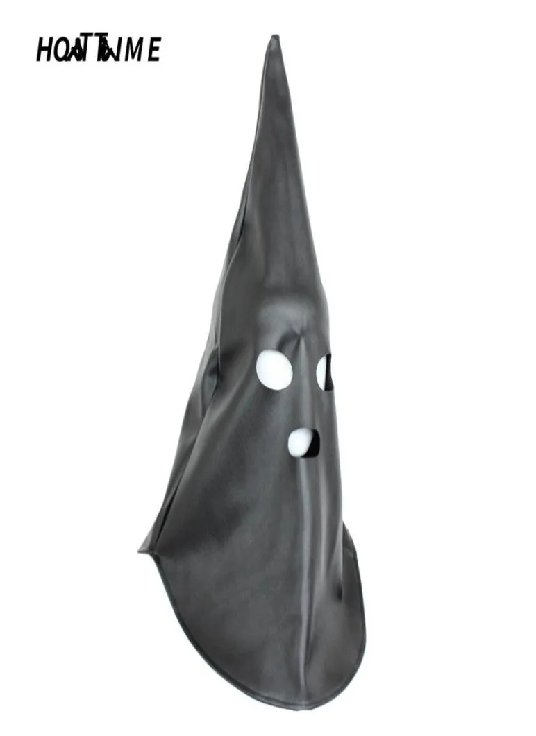 TIME PVC Leather Wizard Máscara de contenção Dog Headgears Head Hood Totalmente fechado Erótico Fetiche BDSM Casais Bondage Sexual Y2011183821408