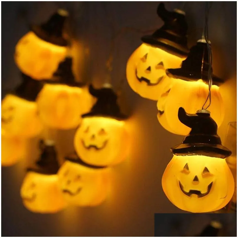 Led Strings Halloween Pumpkin Lantern 20 Led Battery-Powered String Lights Holiday Decoration Outdoor Garden Terrace Christmas Tree Dr Dhqzh