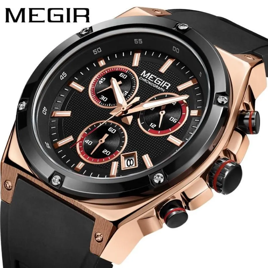 Siliconen Sport Casual Multifunctionele Chronograaf Quartz Heren Kalender Horloges Eenvoudige en Luxe Persoonlijkheid 2073 Polsw2383