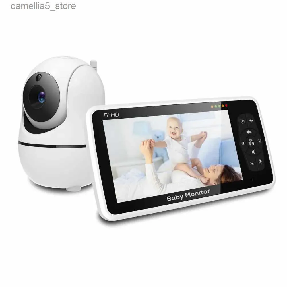 Caméra de surveillance pour bébé Moniteur vidéo pour bébé de 5 pouces avec caméra et audio Zoom 4X Batterie de 22 heures 2 capteurs de température dans une portée de 1000 pieds berceuse Q240308