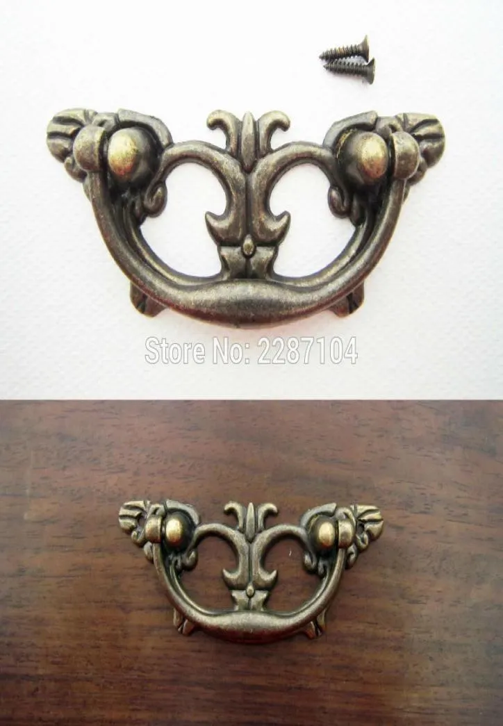 Cały 6pcs Antique mosiądz mosiężny klepek mosiążny meble meble biżuterii klatki piersiowej szafka szufladka Pull Knob 83x31mm1349951