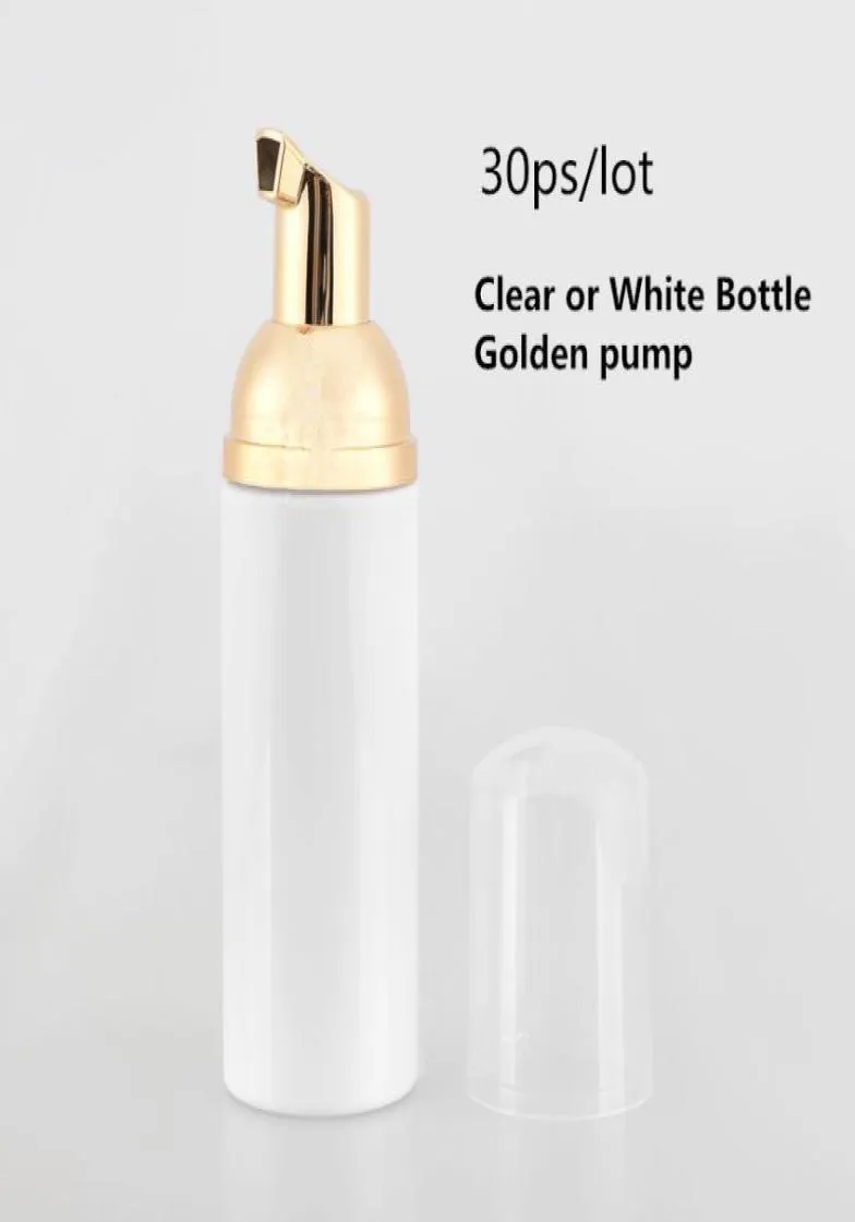 30 Stück 60 ml Kunststoffschaum-Pumpflasche, nachfüllbar, leere Kosmetikflasche, Wimpernreiniger, Seifenspender, Schaumflasche mit goldenem CX200722642615