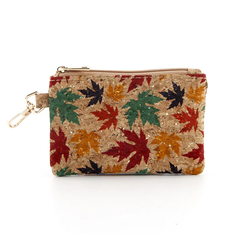 20st Earphone Accessories Cork Leather Flower Leaf Printing Square Kort mynt Purses Mix Color