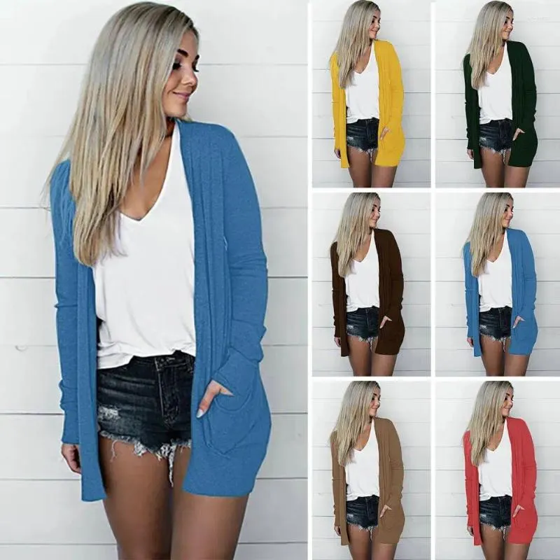 Blusas femininas cardigan versátil frente aberta cardigans leve cor sólida outono/inverno manga longa com para o estilo