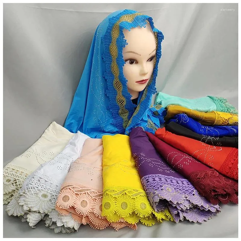 Ethnische Kleidung Großhandel Preis Afrikanische Frauen Nigeria Dubai Schal Weiche Baumwolle Spitze Stickerei Islamischen Muslim Für Dame Schals