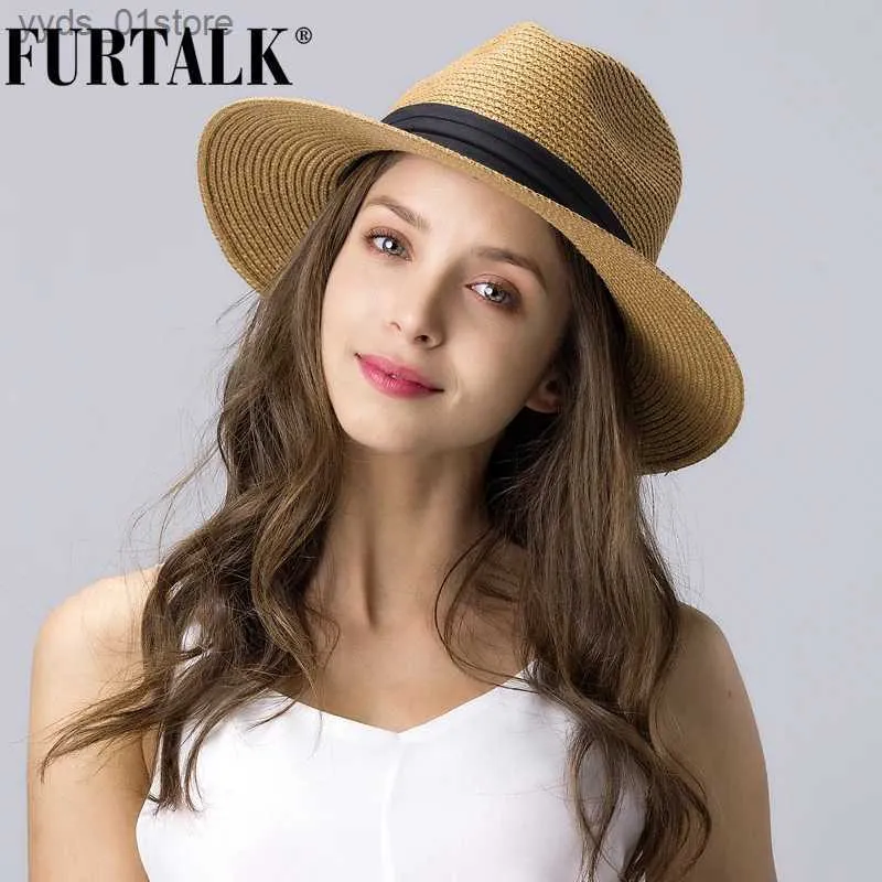 Wide Brim Hats Bucket Hats FURTALK Summer Hat for Women Men Panama Str Hats Travel Beach Sun Hat Wide Brim Fedora Jazz Hat L240308