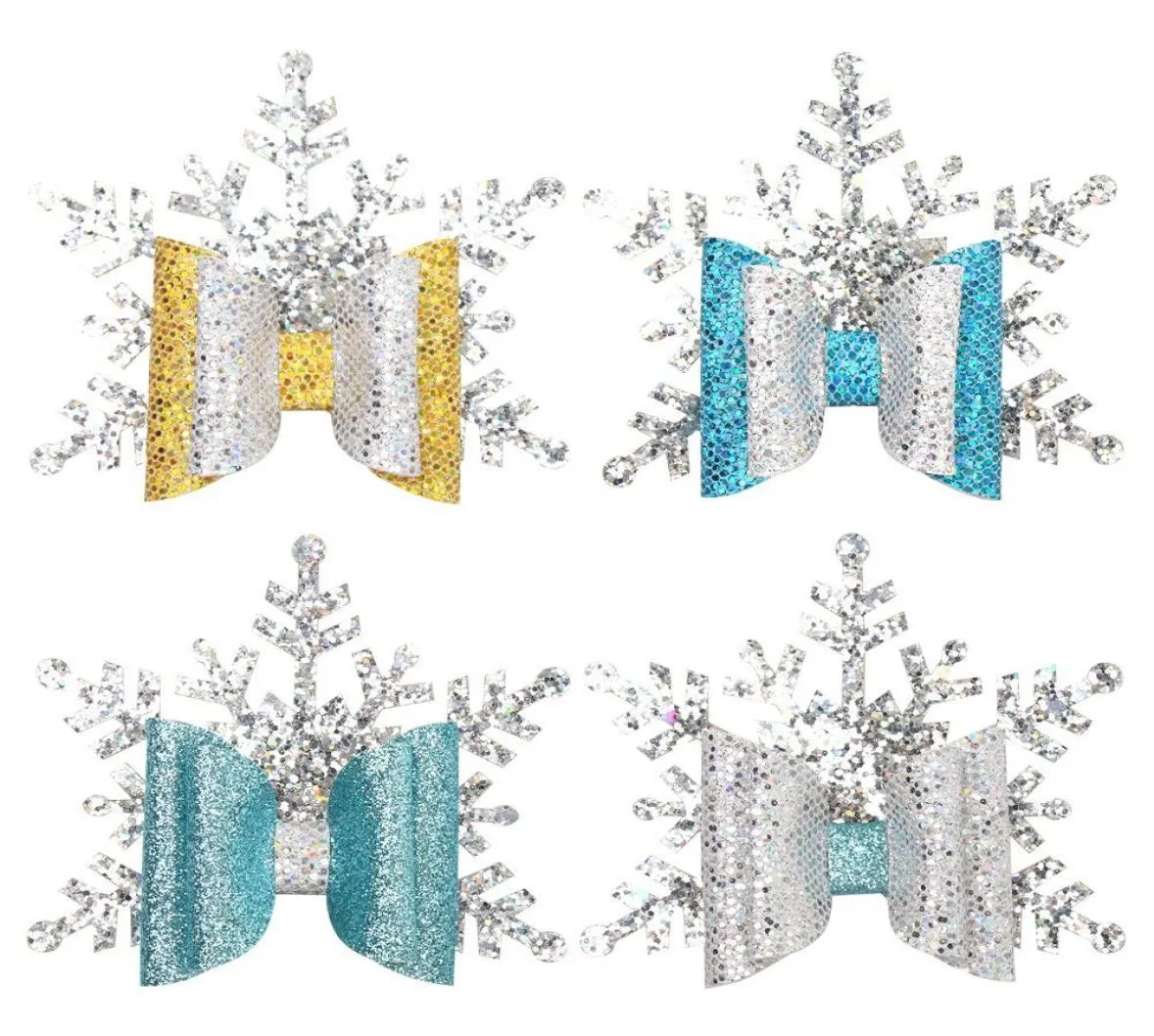 Grampos de cabelo de Natal com glitter, arco para meninas artesanais, camada dupla, prata, floco de neve, grampos de cabelo, presilhas de bebê, festa de Natal, acessórios de cabelo 7449721