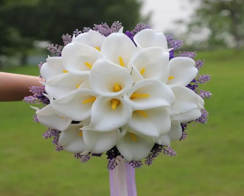 Vita bitar calla lily ramos de novia artificial bröllop buketter brud brosch brudtärna blommor bukett brud buket2966994