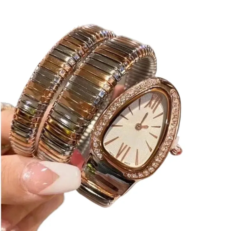 Designer Watch Women Rose Gold Sapphire Glass Dial Quartz Movement Watches Handmade Montre de Luxe Plated Silver rostfritt stål Snake Luxury Watch 32mm SB061 C4