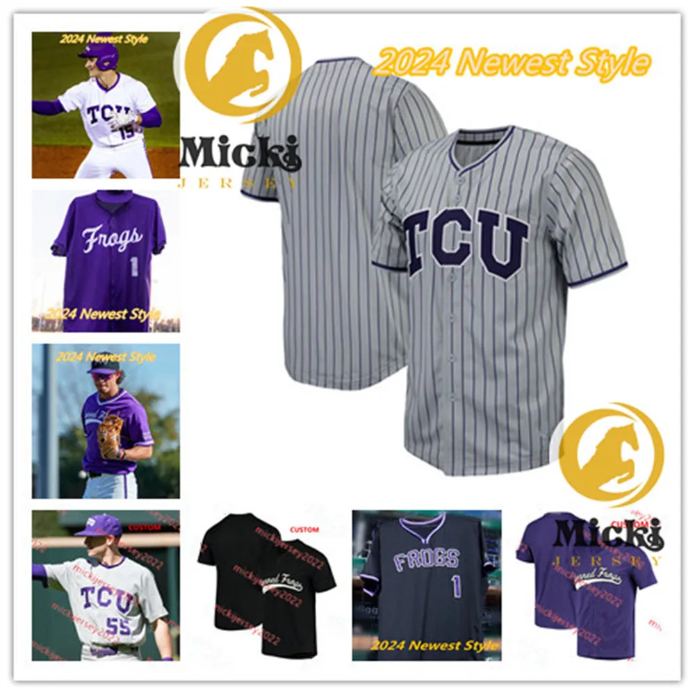 KOLE KLECKER 2024 TCU BASEBALL JERSEY 21 ZACH CAWYER 49 PAYTON TOLLE 33 Zack Morris 11 Ben Hampton 61 Kyle Ayers Custom Stitched TCU Horned Grods Jerseys