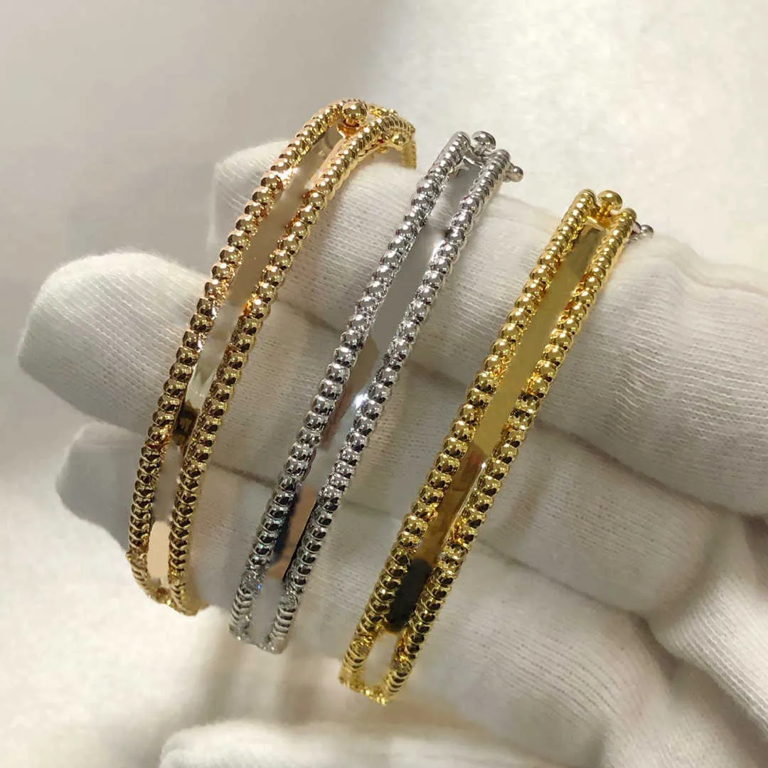 Designer Bangle Sweet Vancf Armband Jade Gold smal kalejdoskop Kvinnor tjocka 18K rosguld fashionabla nisch full diamantklöver armband m49t