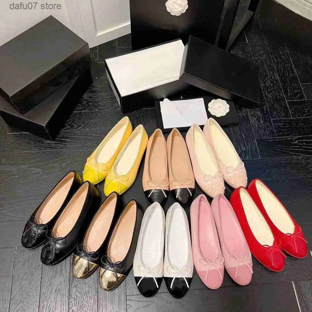 Chaussures de robe Designer classique printemps et automne 100% peau de vache ballerines danse mode femmes noir plat bateau chaussure sandale dame marque cuirh240308