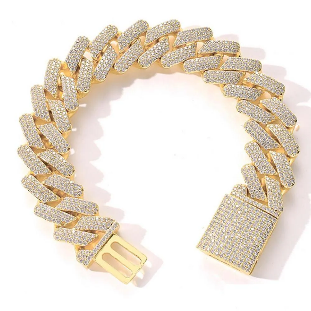 Corrente 20mm diamante miami prong cubana link pulseiras 14k ouro branco gelado para fora gelado zircônia cúbica jóias 7inch 8inch 9inch drop dhgard dh3go