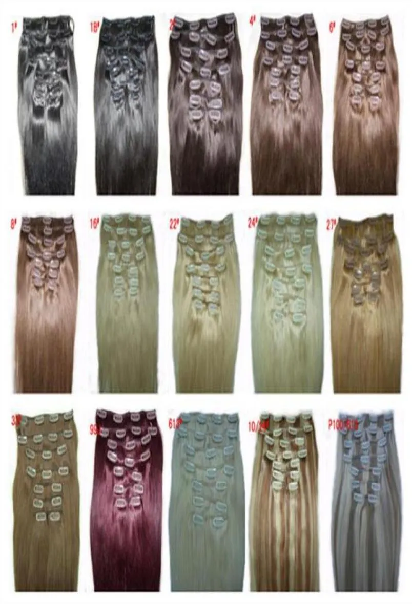Kinesiskt remy mänskligt hårklipp i hårförlängning 18 tum 8 st 120g naturliga raka 15 färger hårtillbehör 4872931