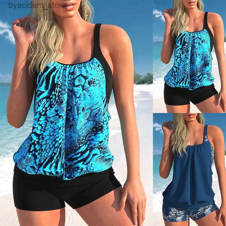 Mulheres Swimwear Nova Confortável Verão Mulheres Gota Azul Exquisite Impressão Sexy Off Back Moda Férias Tanque Top Swimwear S-6XL L240308