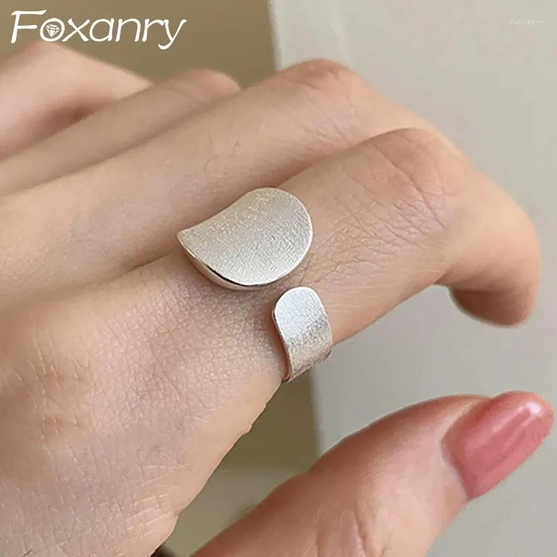 Cluster Rings Foxanry Minimalist Silver Color Finger For Women Fashion Matte Borsted Geometric Handmade Birthday Party Jewelry Gifts