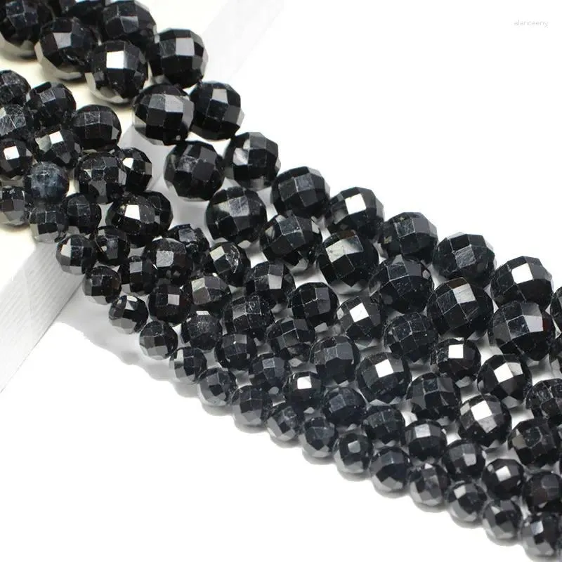 Luźne kamienie szlachetne drobne naturalne kamieniem fasetowane czarne turmalinowe okrągłe szlachetne koraliki dystansowe do biżuterii produkują