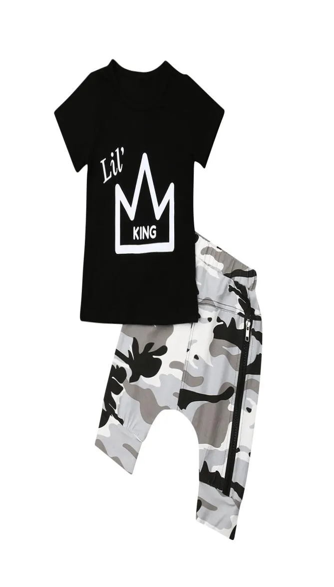 Neugeborene Kinder Baby Jungen Crown Print Tops T-shirt Camouflage Shorts Hosen 2PCS Outfits Set Kleidung 05T 2 Farbe baby Boy Clothes1395803