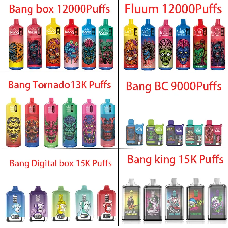 Originele Bang King Fluum box Digtal Box 12000 13000 15000 12K 13K 15K Rookwolken Wegwerp E-sigaretten Vape Oplaadbare RGB Mesh Coil 0/2/3/5% Zoutsterkte