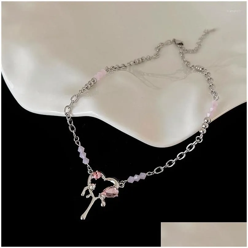 Chokers Choker 2023 Kpop Goth Y2K Pink Heart Pendant Clavicle Chain Necklace For Women Egirl Grunge Collares Aesthetic Emo Jewelry Acc Dhw3C