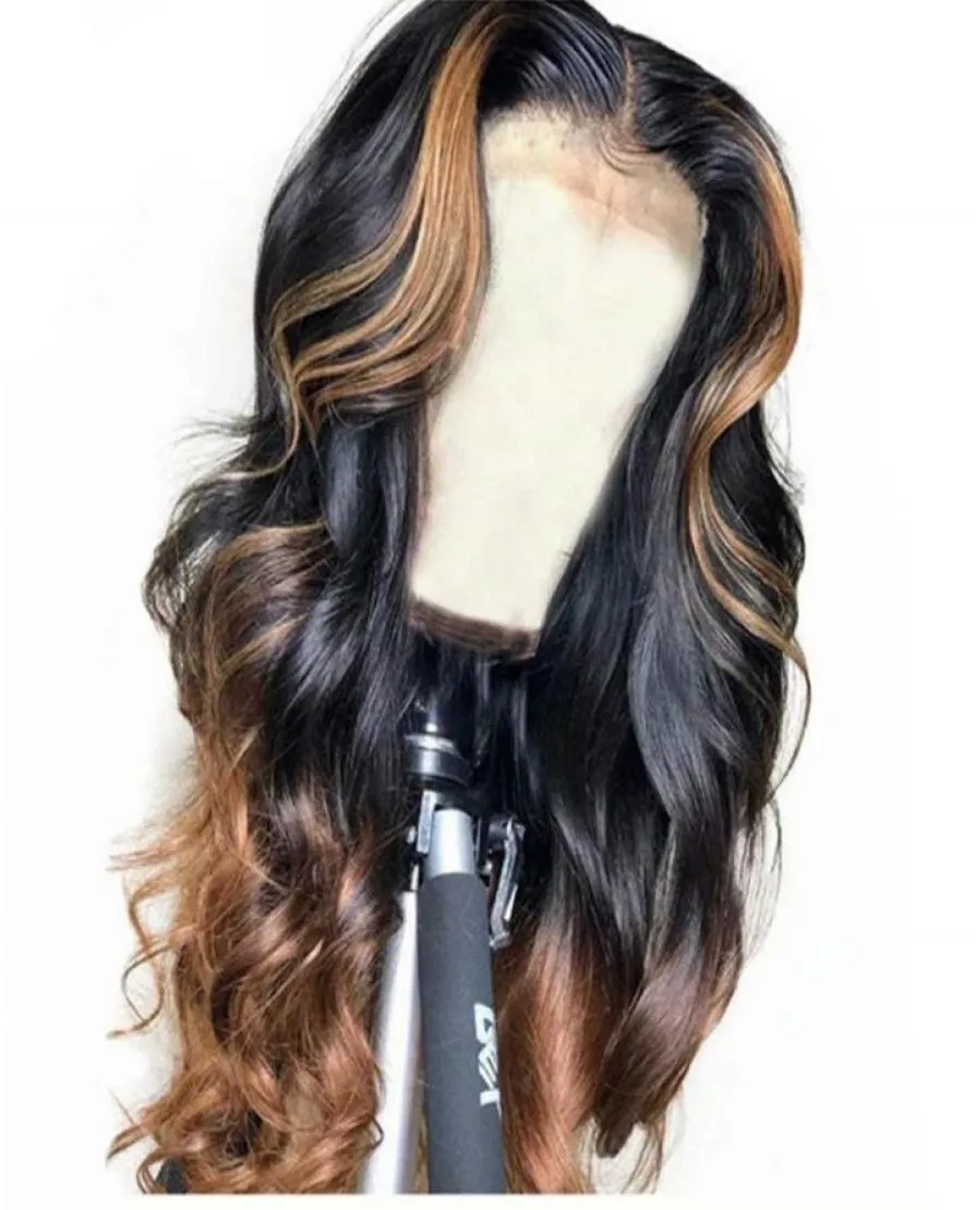 Destaques perucas de cabelo humano completo do laço corpo ondulado ombre peruca dianteira do laço brasileiro virgem cabelos humanos pré arrancados linha fina natural 1502577292