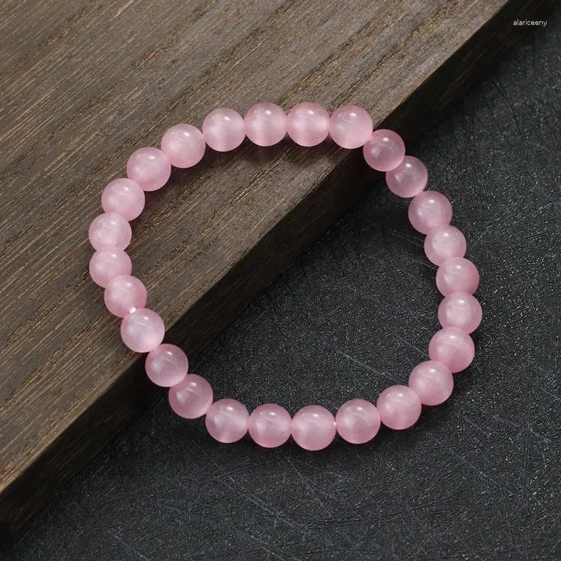 Bracelets de charme Noter Naturel Rose Chat Yeux Pierre Bracelet Pour Femmes 4/6/8/10mm Lisse Perlé Bracelet Cadeaux Copines Moonstone Joias