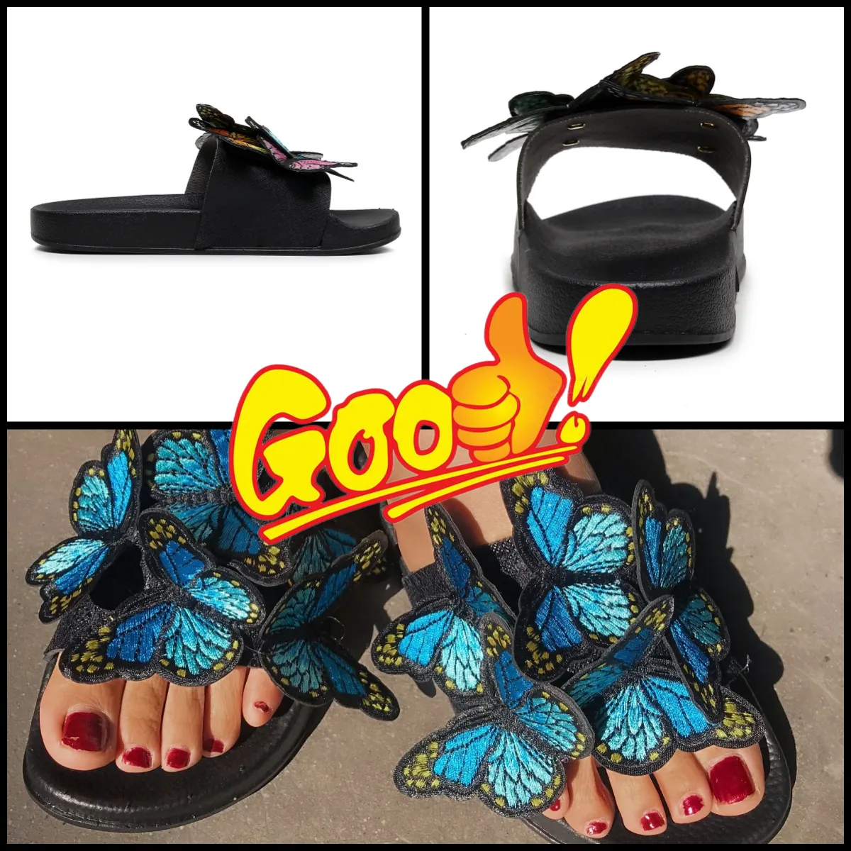 Toppkvalitet Ny GAI Slipper Sandal Platform Butterfly Slippers Designer Womans Flat Flip Flops Outdoors Pool Sliders Beach Shoe 36-41 EUR
