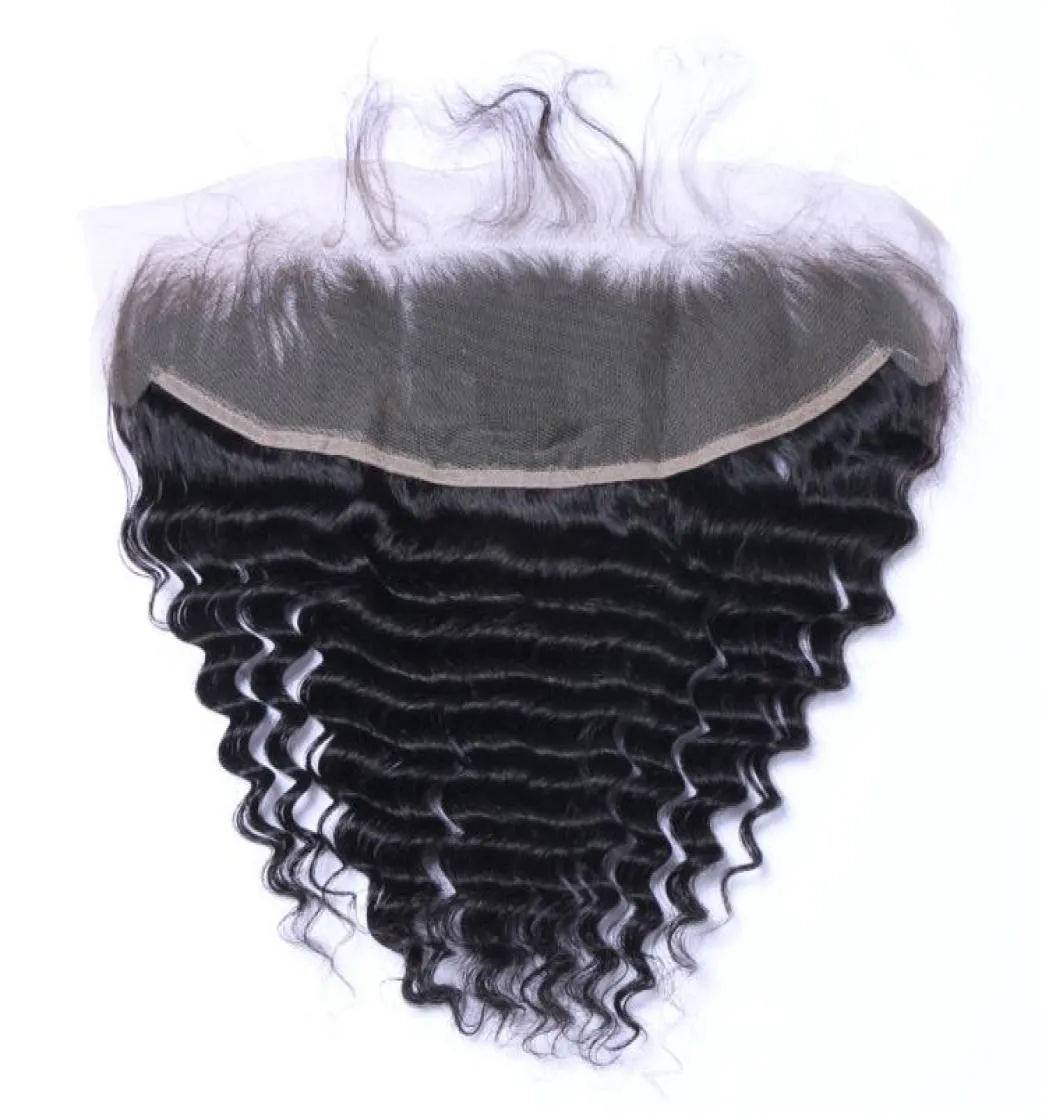 Perruque Lace Frontal Closure brésilienne Remy naturelle, Deep Wave, 13x4, oreille à oreille, pre-plucked, avec cheveux de bébé, partie supérieure, Closures2550685