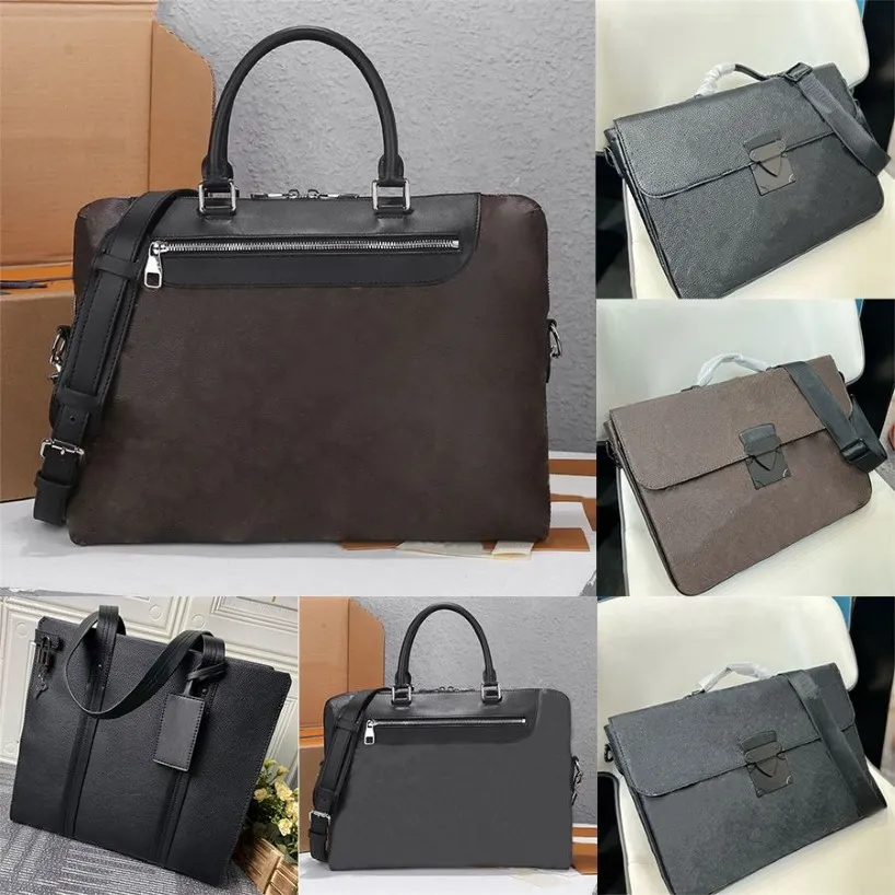 Mode Porte-Documents Jour portföljdammare Infini Onyx Leather Designer Metal Hardware S-Lock Portfölj Män klaffar stängning med M257H