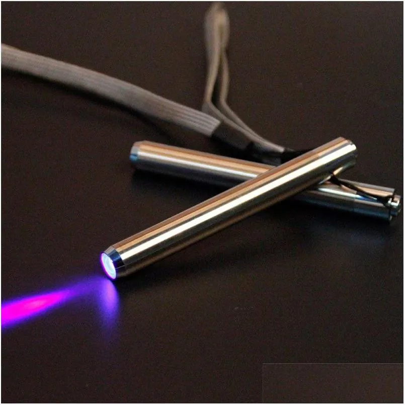 Torches Led Uv Flashlight Lamp Stainless Steel Mini Pocket For Marking Detector Detection White / Purple Drop Delivery Lights Lighting Dhxuf