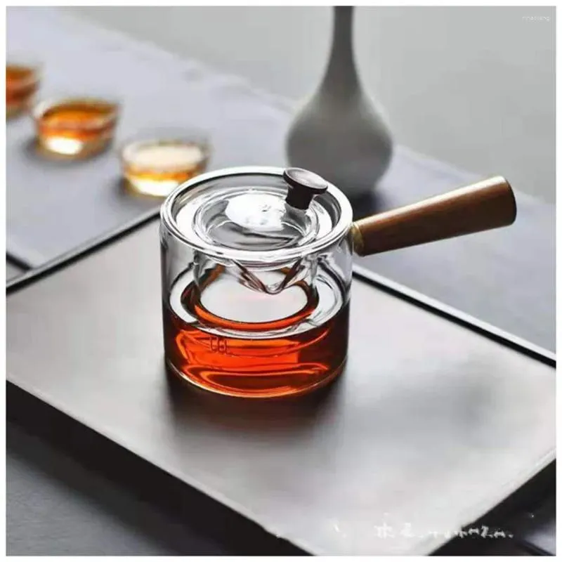 Vidros de vinho Gaopeng Bule de vidro de silicone com alças laterais filtrável de madeira resistente ao calor pequeno
