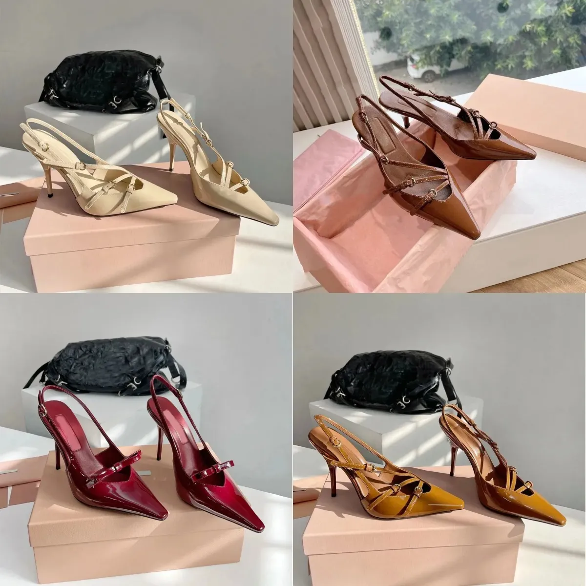 scarpe con tacco firmate donna scarpe eleganti con tacco slingback firmate Décolleté Ritagli con fibbia in pelle verniciata Cinturino alla caviglia Scarpe firmate a spillo sandali famosi sandali