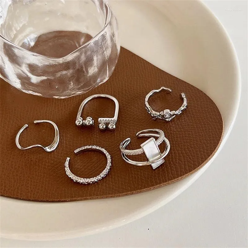Cluster Anéis Moda Coreana Simples Geométrica Irregular Metal Cameo Shell Anel Aberto para Mulheres Meninas Personalidade Temperamento All-Match