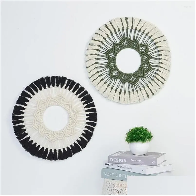 Tapissries Round Nordic Hand-Woven Tapestry Boho Home Decor Wall Deceration Brown/White Indoor Decorations Drop Delivery Garden Dh6n0