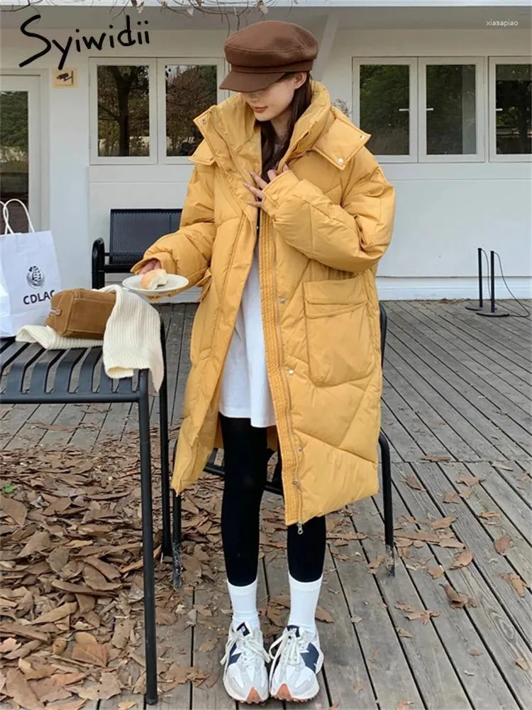 Dames Trenchcoats Syiwidii Oversized Parka's Voor Dames Herfst Winter 2024 Mode Rits Down Met Kap Casual Zakken Effen Lange Jassen